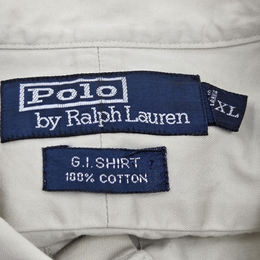 VINTAGE Polo Ralph Lauren GI Shirt Men's Long Sleeve Button Up Pockets XL Beige - Picture 6 of 8